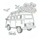 vw bus with flowers out the windows  tattoo design idea