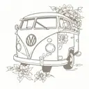 vw bus with flowers out the windows  tattoo design idea