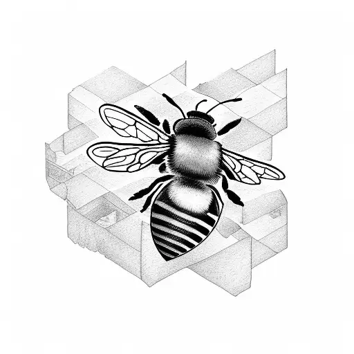 Bee flying around a watermill and willow tree tattoo design idea