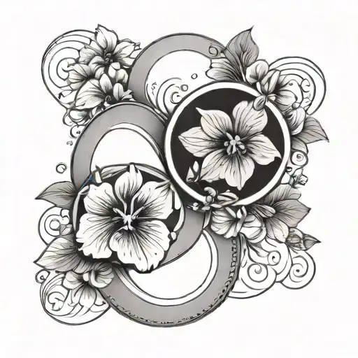 two half circles separated by a little space, one higher than the other. One is made of violets and the other made of tu tattoo design idea