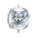 right a wolf, up a phoenix, yin yang in center and dragon left tattoo design idea