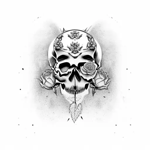 skull half face with roses and half without tattoo design idea