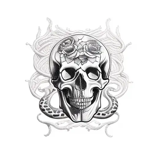 Mariachi painted skull with snake tattoo design idea
