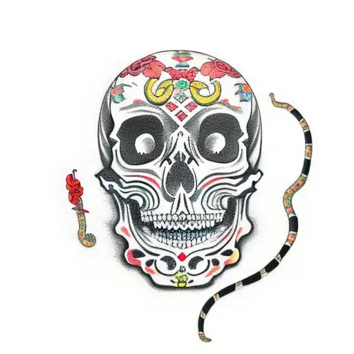 Mariachi painted skull with snake tattoo design idea