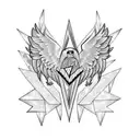 lightning bolts in the background with an eagle with spread wings and a crown above it tattoo design idea