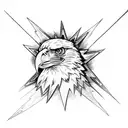 lightning bolts in the background with an eagle with spread wings and a crown above it tattoo design idea