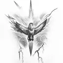 lightning bolts in the background with an eagle with spread wings and a crown above it tattoo design idea