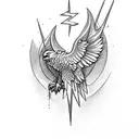 lightning bolts in the background with an eagle with spread wings and a crown above it tattoo design idea