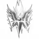 lightning bolts in the background with an eagle with spread wings and a crown above it tattoo design idea