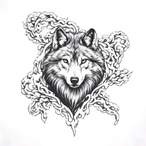 wolf in sheep clothing with fire  tattoo design idea