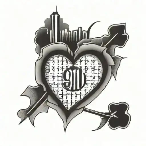  heart with 9:11 tattoo design idea