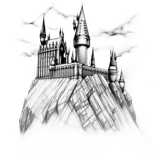 Hogwarts Castle with clouds above tattoo design idea