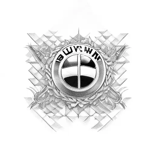 A vintage BMW logo with intricate blackwork detailing tattoo design idea