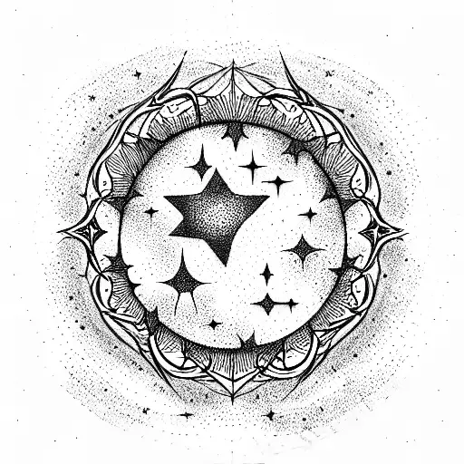 Blackwork Tattoo Sketch With Sun Moon Star Sacred Geometry Tattoo Design  Mystic Symbol Stock Illustration - Download Image Now - iStock
