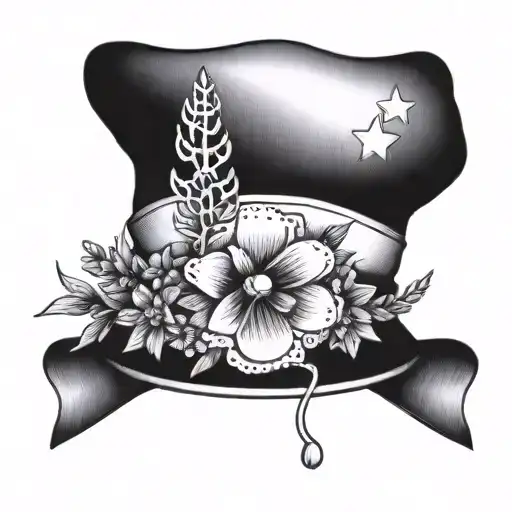 A nurse's cap adorned with heather flowers and stars tattoo design idea