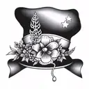 A nurse's cap adorned with heather flowers and stars tattoo design idea