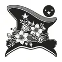 A nurse's cap adorned with heather flowers and stars tattoo design idea