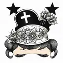 A nurse's cap adorned with heather flowers and stars tattoo design idea