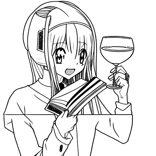 An anime character reading a book with a glass of wine beside them tattoo design idea