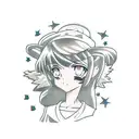 A collection of anime characters sitting in a cinema watching a movie tattoo design idea