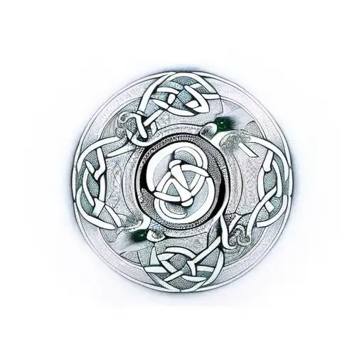 yin yang symbol, made by using celtic  tree of life and two  magpies in celtic design tattoo design idea