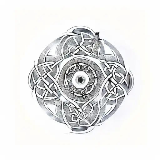 using celtic  tree of life and two  magpies in celtic design, make a yin yang symbol tattoo design idea