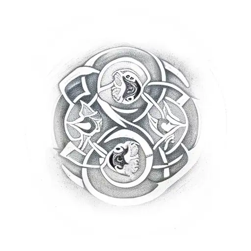 yin yang symbol, made by using celtic  tree of life and two  magpies in celtic design tattoo design idea