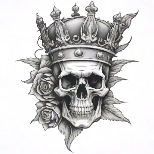 skull with queen crown surrounded tattoo design idea