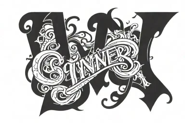 sinner written tattoo design idea