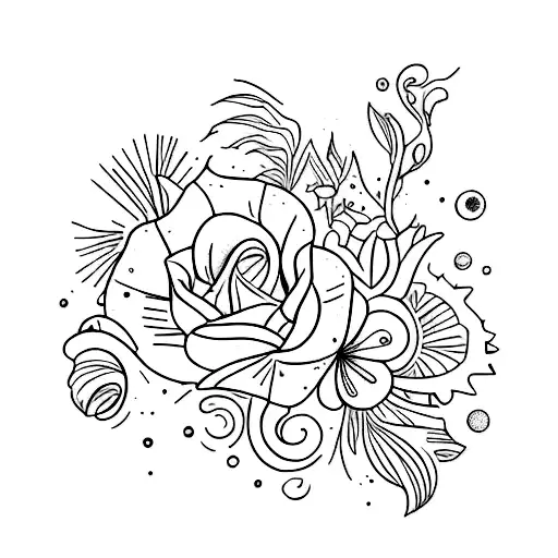 tatuaje que incluya café, verde, morado, flores, amarillo, vainilla, líneas horizontales, vespas tattoo design idea