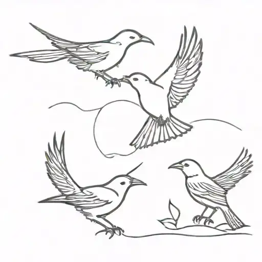 raven, robin, and a wren flying tattoo design idea