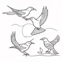 raven, robin, and a wren flying tattoo design idea