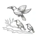 raven, robin, and a wren flying tattoo design idea