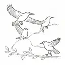 raven, robin, and a wren flying tattoo design idea