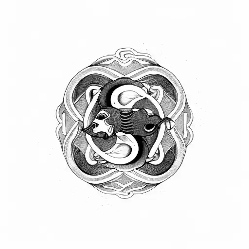 Combine a horse and snake in a yin and yang symbol tattoo design idea