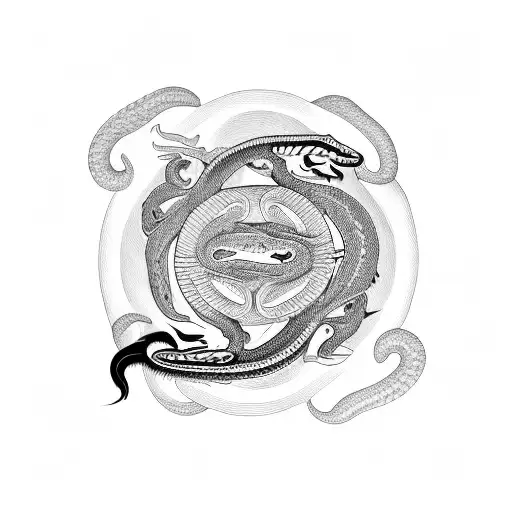 Combine a horse and snake in a yin and yang symbol tattoo design idea