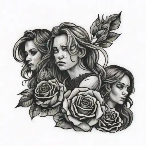 arm sleeve representing four daughters representing life's struggles depression, suicide awareness  tattoo design idea