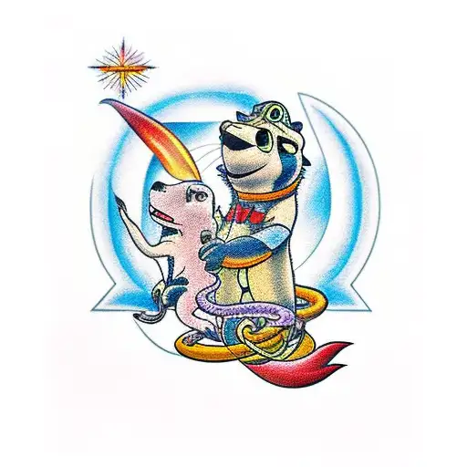 timon de barco con una estrella guia en el centro y una serpiente enredada con la cabeza en la parte superior tattoo design idea