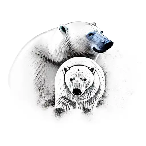Polar bear in front of the norwegian flag in black and white. With norse mythology tattoo design idea