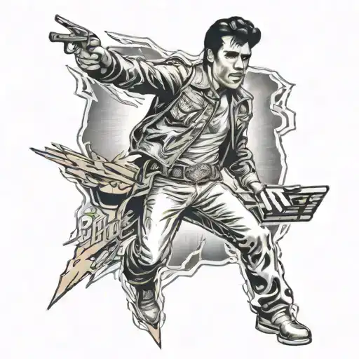 lightning bolt striking, Elvis Presley, Dale Earnhardt, money tattoo design idea