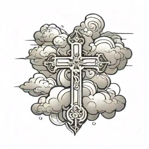 Christian Cross with clouds tattoo design idea
