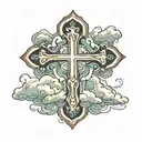 Christian Cross with clouds tattoo design idea
