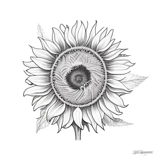sunflower with robin tattoo design idea