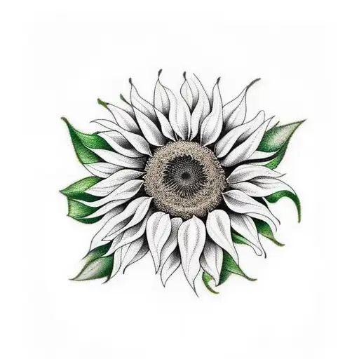 sunflower with robin sat on stem tattoo design idea