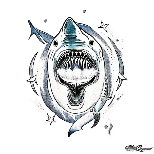 great white shark with a golden crest tattoo design idea