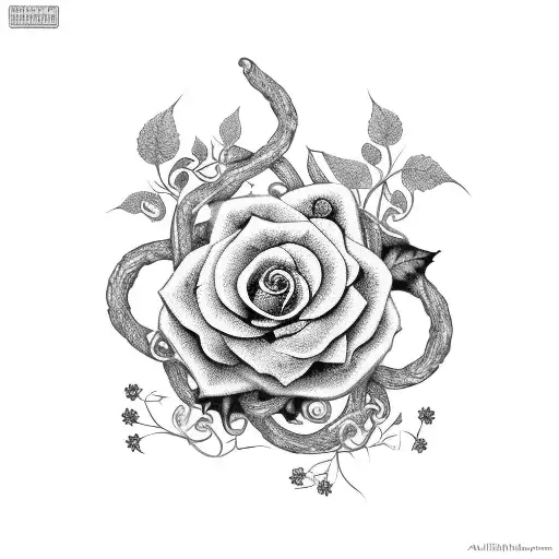 A movie reel intertwined with vines and flowers, symbolizing a love for cinema and gardening tattoo design idea