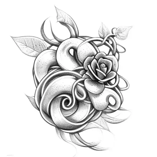 A movie reel intertwined with vines and flowers, symbolizing a love for cinema and gardening tattoo design idea