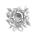 A movie reel intertwined with vines and flowers, symbolizing a love for cinema and gardening tattoo design idea