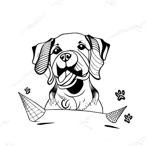 A minimalist tattoo of a dog happily lounging on a sunny beach tattoo design idea