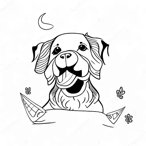 A minimalist tattoo of a dog happily lounging on a sunny beach tattoo design idea